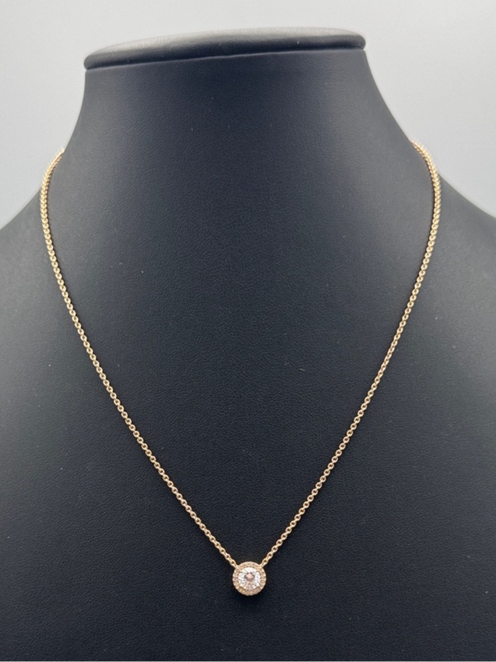 PANDORA Signed Rose Gold CZ Sparkle Round Halo Collier Necklace